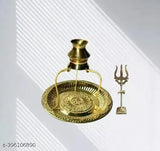 Brass Pooja Plate Thali with Trishul, Shivling Stand, and Abhishek Lota Kalash - Indian decorative brass Shivling set for spiritual worship