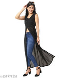 Georgette fabric, sleeveless round neck kurti for women in attractive color, ready-to-wear Indian fashion