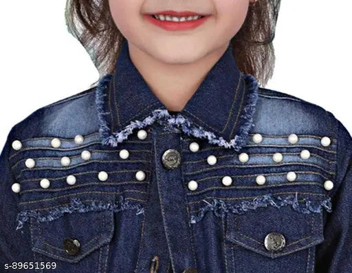 Solid denim jacket for girls, long sleeves, perfect for western attire, 8-12 years, Indian origin