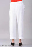 White pure cotton women's trouser pant for daily wear, soft and comfortable, elastic side pockets, tailored from flex fabric, Indian origin