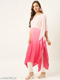 Ombre pink tie-dyed crepe kaftan kurta, Indian women's ethnic wear in soft color and stylish design
