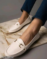 Synthetic slip-on WHT ballerinas with gold metal buckle detail - women & girls footwear - India