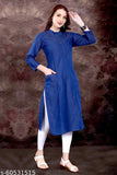 Denim Kurti, Zari Pintex work, solid combo, three-quarter sleeves - Indian ethnic fashion on display