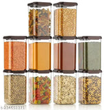 Brown Airtight Plastic Square Containers (1100 ML, Set of 12) - Ideal for kitchen storage & dry fruit jar organizer