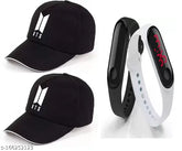 White and black LED digital band adjustable BTS cap, embroidered cotton design for men and boys (Diwali gift special offer), India origin