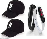 White and black adjustable BTS cotton cap with digital LED band, self-designed and embellished. Four pieces, Diwali gift special offer for men and boys, Indian-made