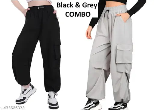 Solid polyester women's cargo joggers - trendy slim-fit Indian fashion