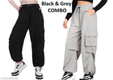Solid polyester women's cargo joggers - trendy slim-fit Indian fashion