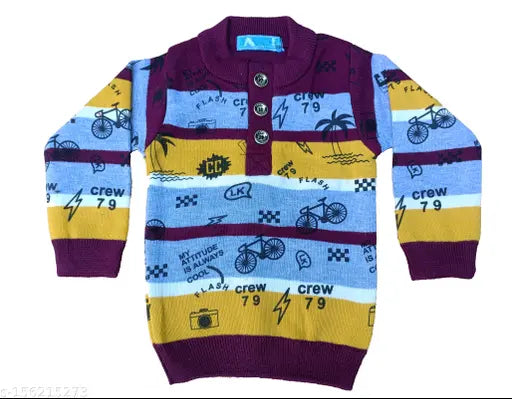 Wool boys sweaters, printed net design, long sleeves for 8-9 to 10-11 years, made in India