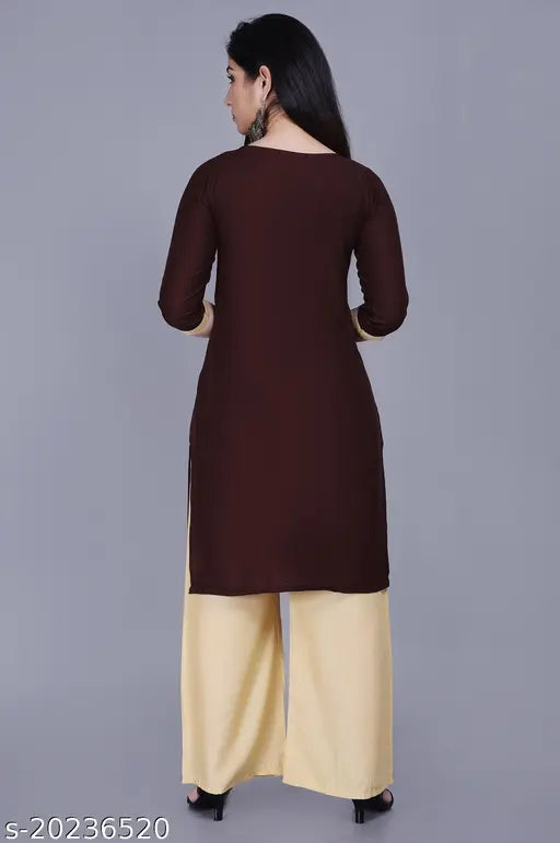 Rayon stitched women's kurti-palazzo set, self-design pattern on display, Maha price drop sale, three-quarter sleeves, Indian origin