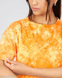 Regular yellow cotton t-shirt, dyed and washed, loose fit crop top for women, made in India