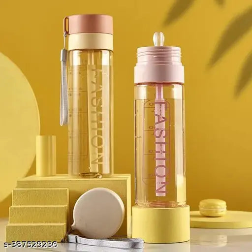 Transparent plastic straw water bottle with leak-proof BPA-free design, featuring a rope handle and integrated straw for portable convenience (Pack of 1, multi-colored)