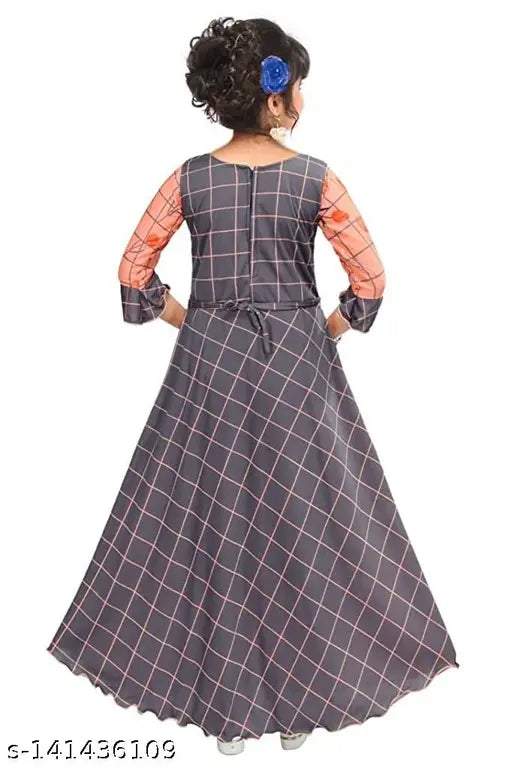 Yellow Sarin Fabric Maxi Dress, round-neck & three-quarter sleeves for girls parties, weddings, Indian festivals