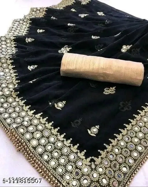 Embellished Georgette mirror work saree with separate dupion silk blouse, Indian traditional wear