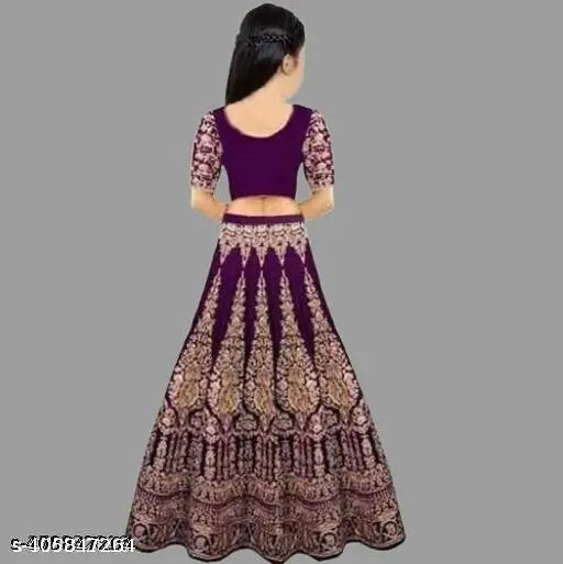 Kids velvet Lengha choli in net dupatta, embroidered traditional outfit for kids' parties and festivals