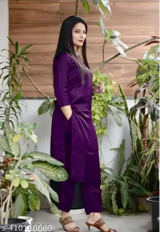 Trending solid rayon kurta pant set, printed net pattern, three-quarter sleeves, casual women's clothing from India