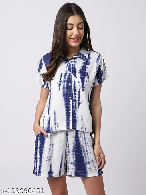 Claura cotton women's nightshirt and shorts set, dyed/washed rayon sleepwear for ladies