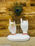Hand-crafted poly resin Krishna idol with peacock feather and flute for home decor, 14cm x 15cm x 11cm, India-made