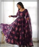 Flower print long Georgette kurti set with dupatta and belt (no bottomwear), ideal for sophisticated events