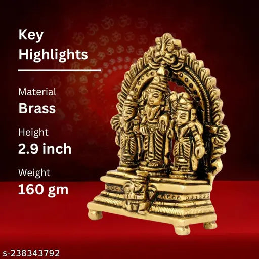 Brass Lord Vishnu with Shridevi and Bhudevi sculpture, premium brass South Indian art decor item, height 2.9 inches, spiritual home decor