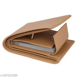 Trendy men's mini faux leather wallet, beige color, 9 card slots, solid pattern design