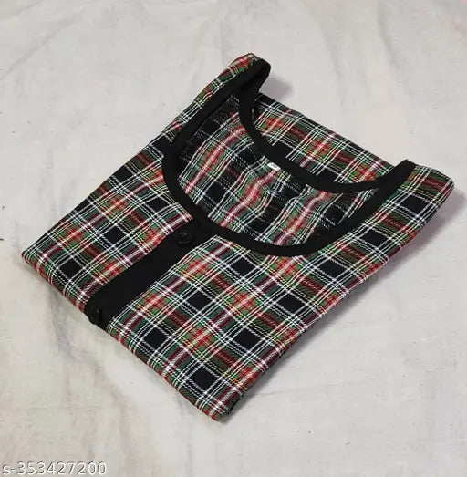 Woolen checked kurti for women, three-quarter sleeves, M-XXXL sizes, made in India