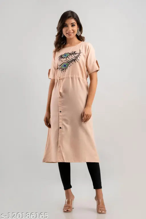 Slub cotton Anarkali Kurti, fully stitched half-sleeve, printed combo - Indian rayon cotton design for women and girls