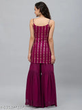 Georgette-stitched Kurta with Sharara, embellished net, sleeveless, Indian clothing on mannequin
