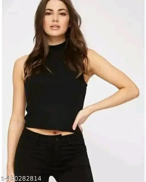 Women's cotton lycra sleeveless sando top - Solid, available in S, M, L, XL