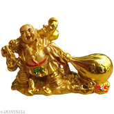 Gold Laughing Buddha for Wealth and Business (Vastu/Feng Shui) by OM SAI GIFTS, 8cm tall, positioned near main entrance or diagonally across from it