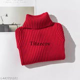 Striped wool Kids highneck sweater for boys and girls, featuring long sleeves. Two pieces per set, suitable for sizes ranging from 0-3 Months to 5-6 Years. Indian-made knitwear