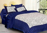 Blue tribal-print 100% cotton double flat bedsheet by Maloni Creations, ideal for summer use