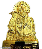 Brass Krishna idol set (4x4 inch), traditional Indian deity sculpture