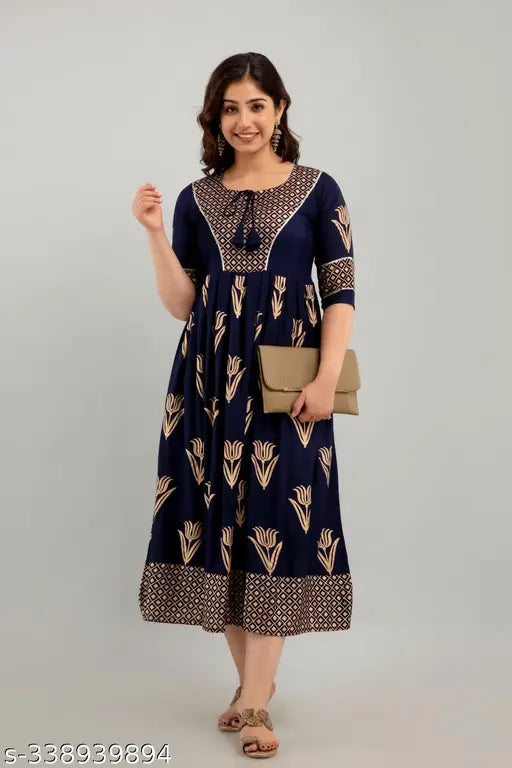 Rayon floral printed Kashvi Anarkali Kurtis, elegant and versatile Indian ethnic wear for functions, festivals, parties, and weddings
