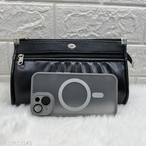 Artificial leather women's multi-pocket clutch, free size (9x2 in), PU material