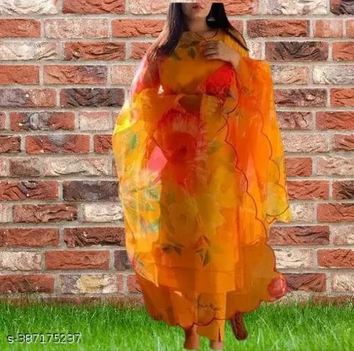 Radhika Yellow Kurta with Dupatta & Bottomwear - Indian women's cotton silk dress with three-quarter sleeves, perfect for weddings or parties