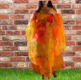 Radhika Yellow Kurta with Dupatta & Bottomwear - Indian women's cotton silk dress with three-quarter sleeves, perfect for weddings or parties