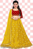 Taffeta silk and net designer lehenga choli set with dupatta, embellished floral stitch for girls aged 4-15 years