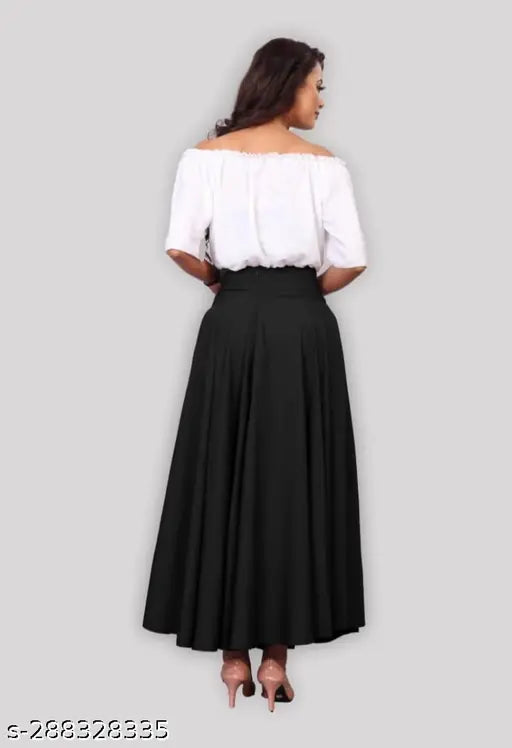 Solid polyester TOPS SKIRTS, Indian-made women's wear in sizes 26, 28, 30, 32, 34, 36 (waist 26in-36in, length 38in each)