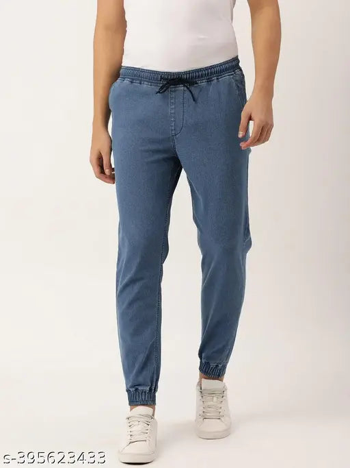 Light Blue Cotton Blend Jeans for Men, IVOC slim fit, size 28-36, on model