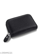 Dark Black Leather Zipper Card Holder Set - High-quality leather, ideal for storage and organization