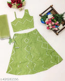 kids sleeveless cotton leghacholi with mirror work embellishments, vibrant amber color and intricate embroidery, suitable for 0-8 year olds, Indian traditional wear