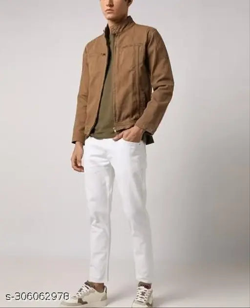 Stylish and comfortable white denim jeans for men & boys, RUSTICBLOOMS brand, Mid-rise fit, sleek and versatile, size 26, 28, 30, 32 (waist 26-32, length 39in), India origin