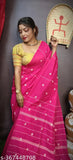 Embellished jacquard cotton saree in free size, embroidered blouse on mannequin, traditional Indian attire