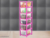 Transparent pink plastic drawer organizer system, ideal for home kitchen use (6xL)