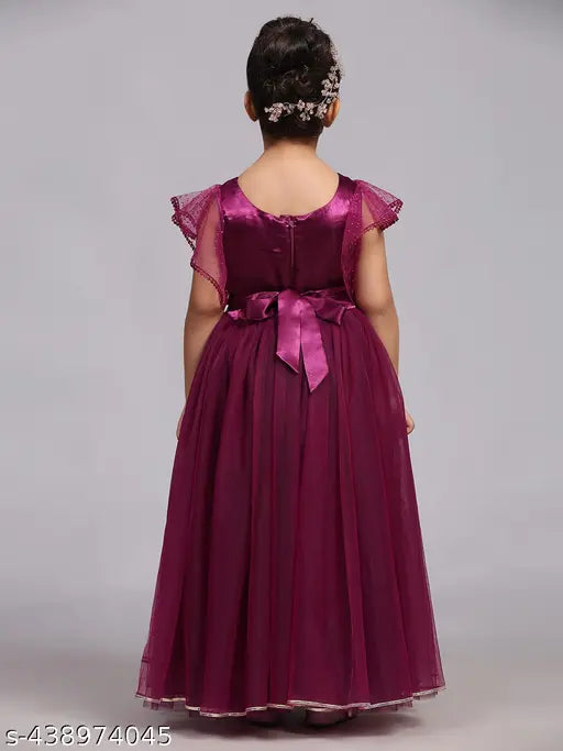 Purple net embellished party dress for girls, ages 1-14, India origin