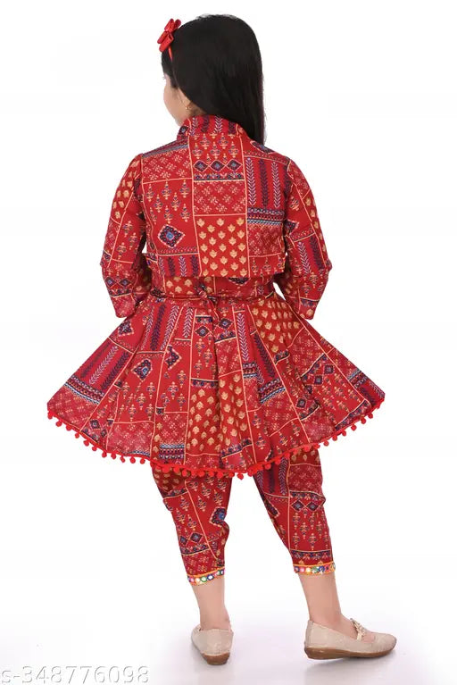 Silk blend A-line pyjama frock for kids, self-design ethnic wear, Indian crafted