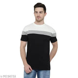Colorblocked cotton blend t-shirt, black and grey design on short sleeves, size S to XL