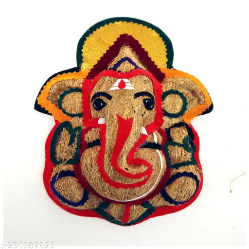 Natural wooden Ganesh wall hanging with vetiver root, 10 inch size modern Lord Ganesh figurine for home or office decor, aromatic and medicinal properties