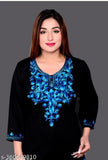 Wool winter flees kurtis, embroidered three-quarter sleeve top with intricate patterns, classic Indian fashion